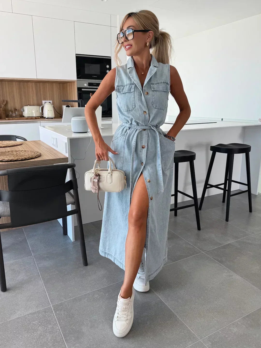 Hanna | Elegant Sleeveless Long Denim Dress