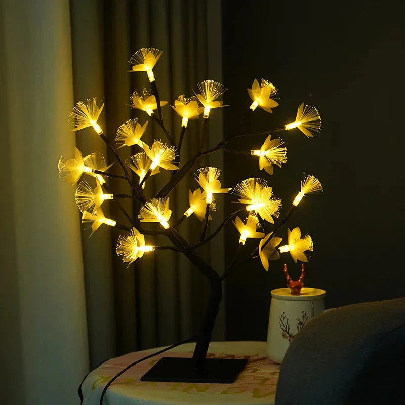 Elegant White Birch Fiber Optic Flower with LED Light for Enchanting Decorations