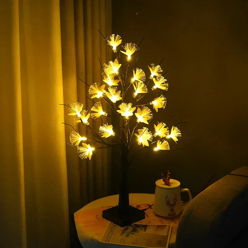 Elegant White Birch Fiber Optic Flower with LED Light for Enchanting Decorations