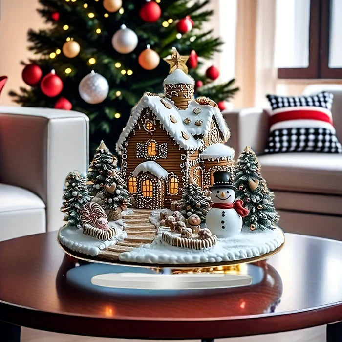GingerGlow - Festive acrylic gingerbread house with a cute snowman figure for a unique Christmas atmosphere