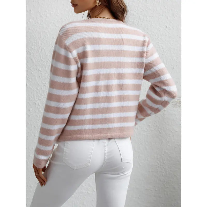 Women's Striped Button-Front Cardigan for Effortless Classic Casual Style