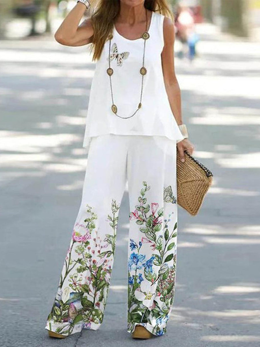 Elegant Two-Piece Printed Sleeveless Set