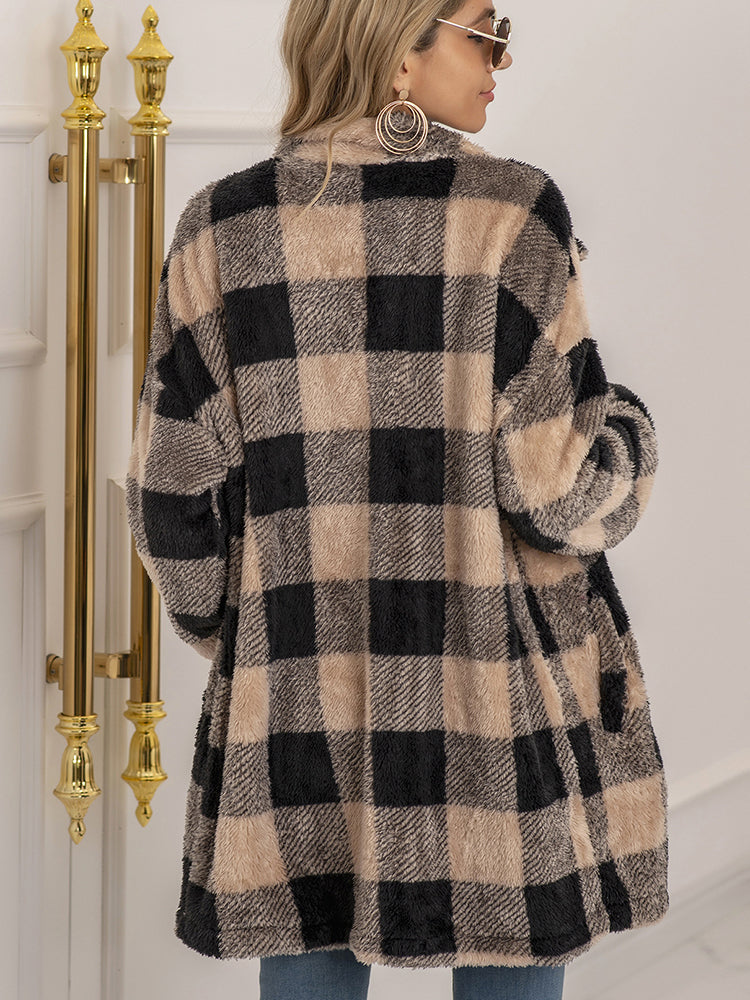 Cozy Plush Plaid Cardigan for Women