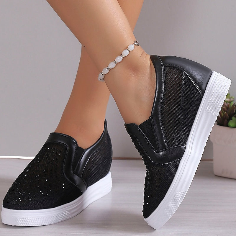 Elegant white crystal-studded women's sneakers