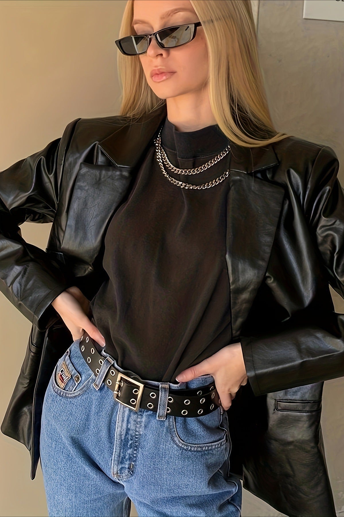 Elegant Loose PU Blazer for a Sophisticated Style