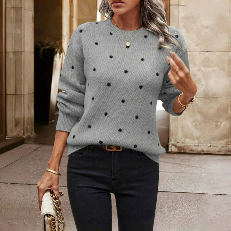 Nina - Elegant Knit Long Sleeve Polka Dot Sweatshirt
