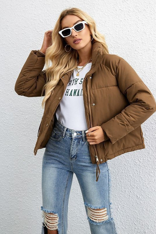 Short Puffer Coat with Stylish Stand Collar