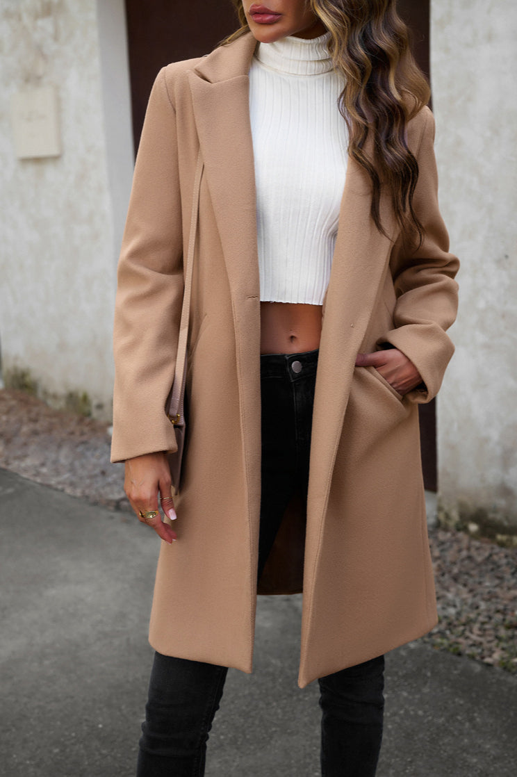 Oversized Solid Color Wool Blend Coat