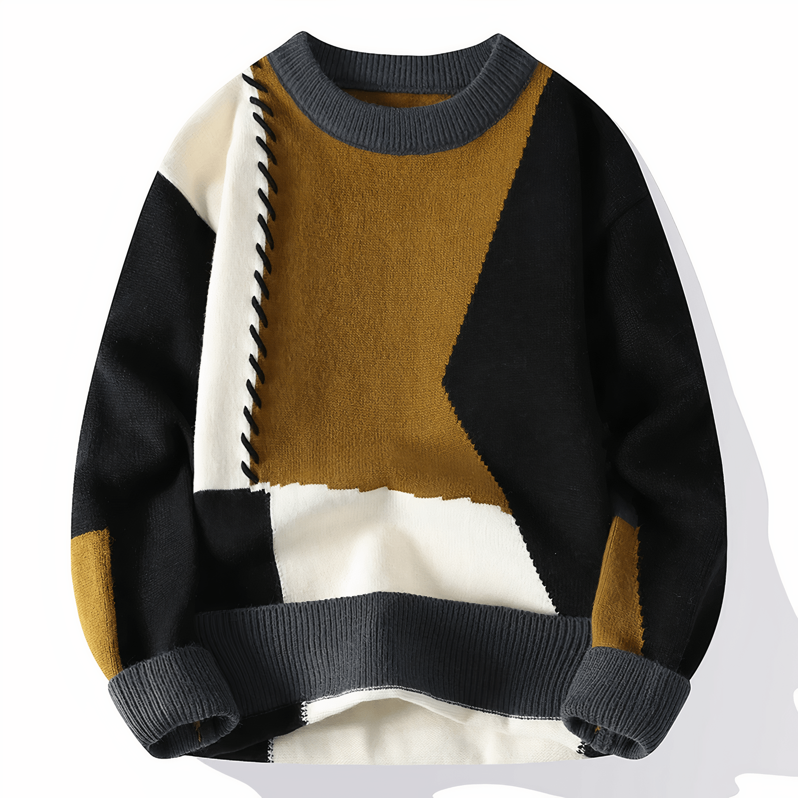 Albert - Stylish Modern Patchwork Sweater with Round Neck for a Trendy Look