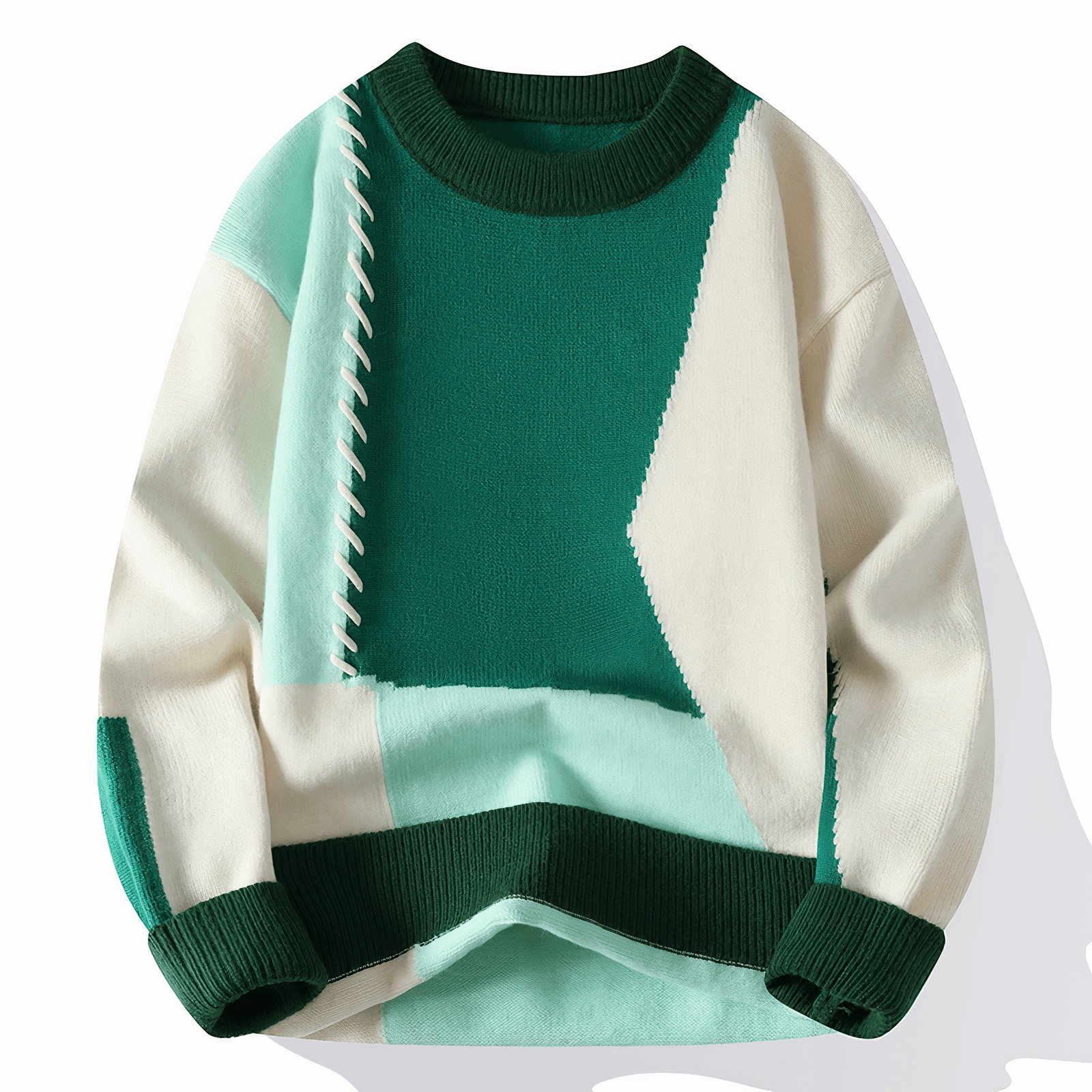 Albert - Stylish Modern Patchwork Sweater with Round Neck for a Trendy Look