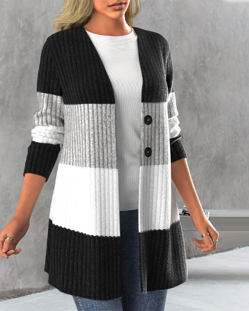 Women's Striped Button-Front Cardigan
