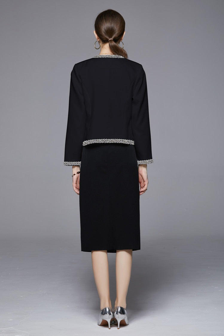 Short jacket with openings and pearls, elegant and fashionable