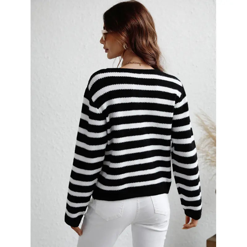 Women's Striped Button-Front Cardigan for Effortless Classic Casual Style
