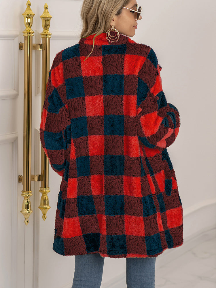 Cozy Plush Plaid Cardigan for Women