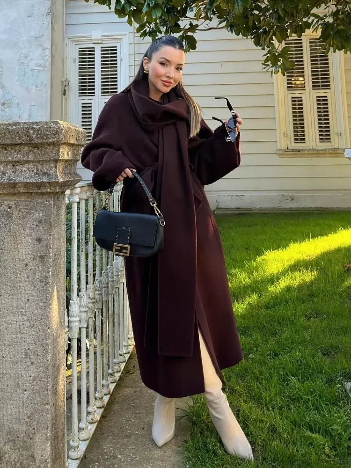 Elegant jacket with soft, plush material and rabbit fur collar