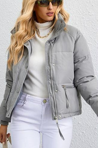 Short Puffer Coat with Stylish Stand Collar