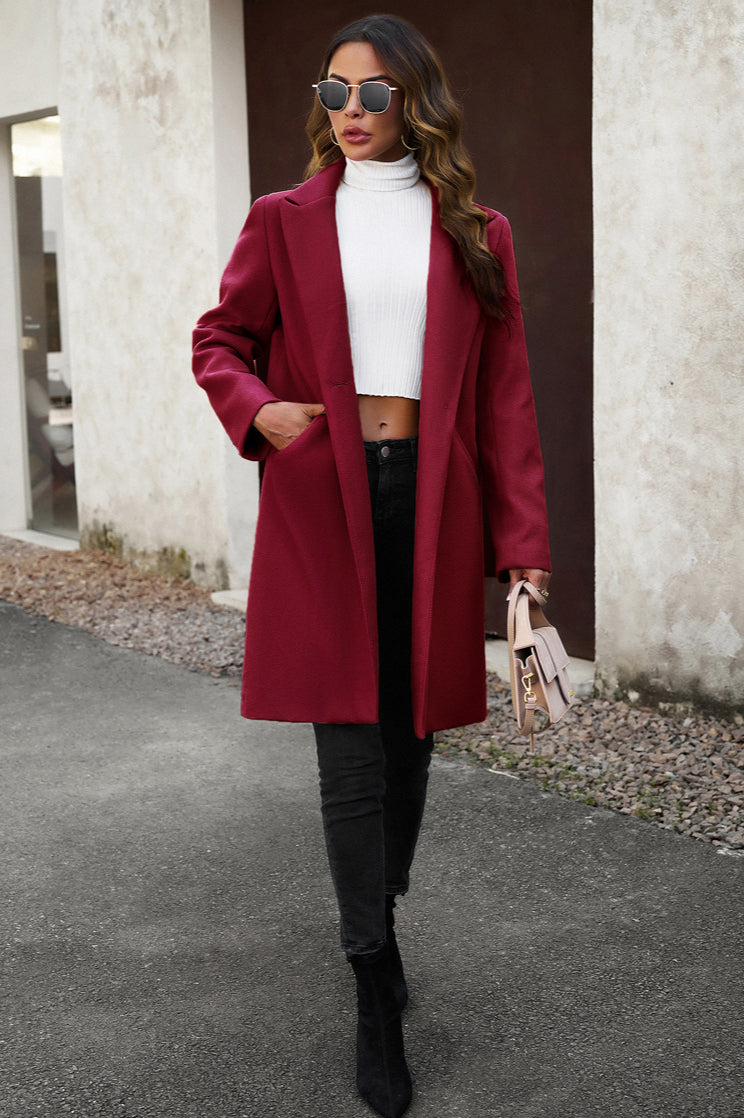 Oversized Solid Color Wool Blend Coat