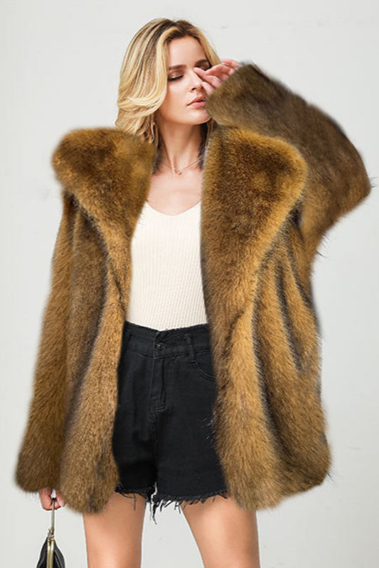 Elegant and comfortable medium-length synthetic fur blazer