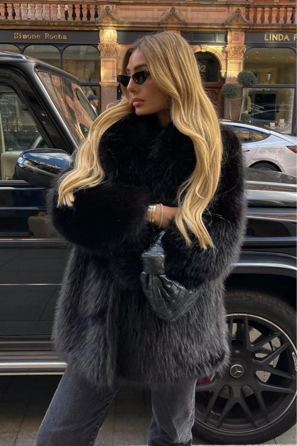 Solid and trendy eco-friendly faux fur coat