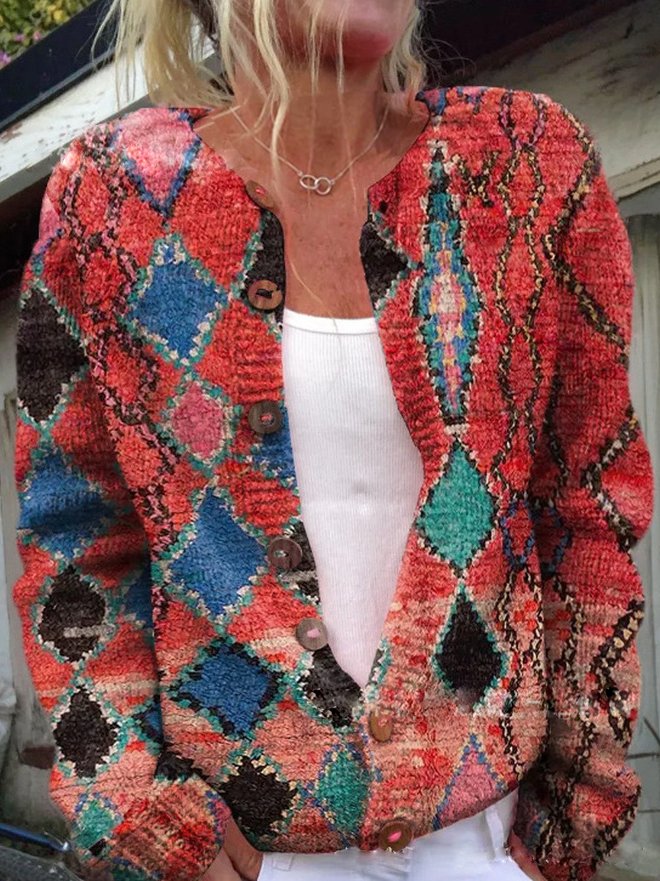 Vintage Floral Cardigan - Timeless Bloom Design, Cozy Knit