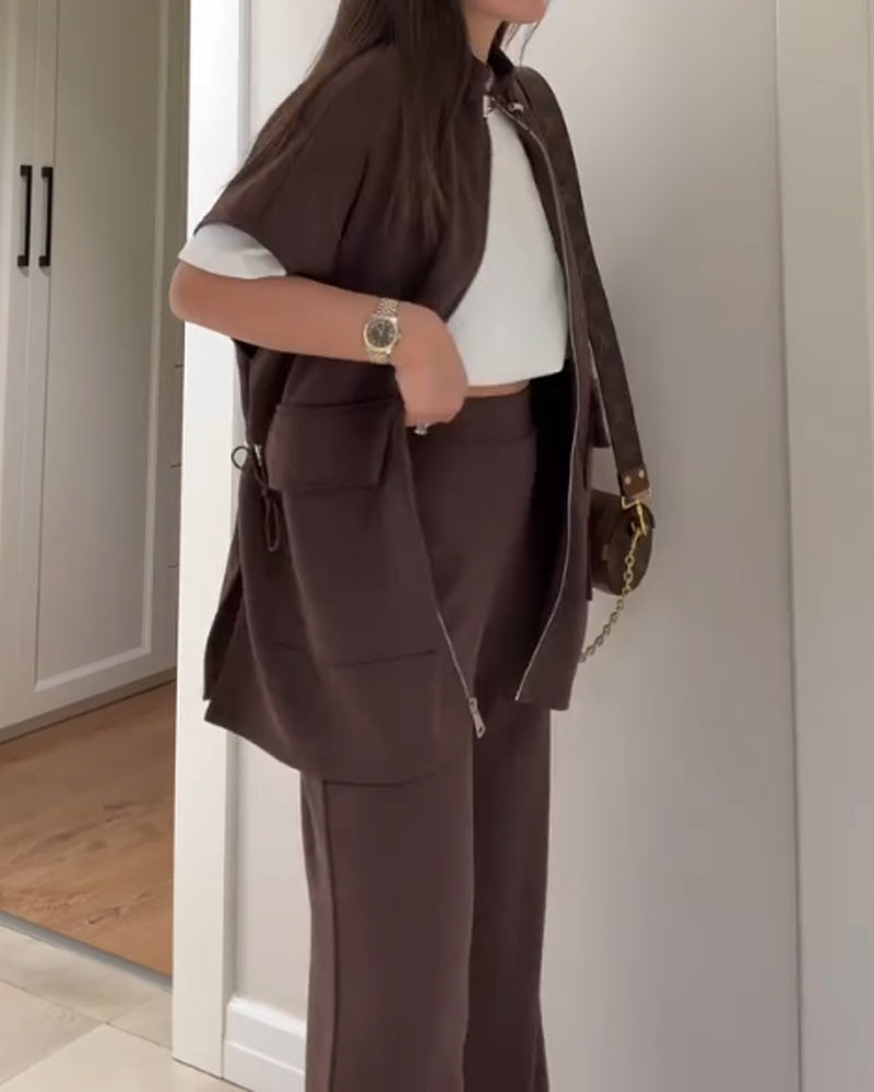 Elegant ensemble with trendy top and stretch waistband pants for a perfect look