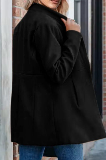 Elegant solid-colored long-sleeve brushed wool coat