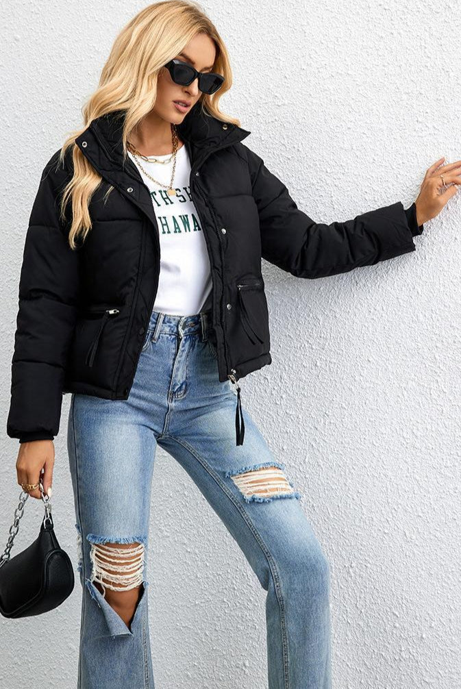 Short Puffer Coat with Stylish Stand Collar