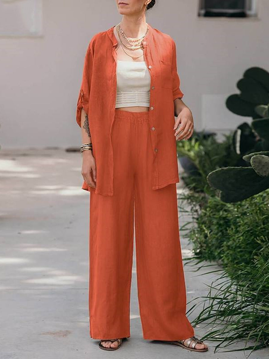 Two-piece set: Long-sleeve shirt and elegant pants