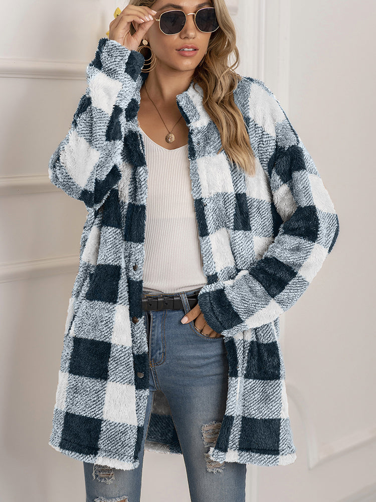 Cozy Plush Plaid Cardigan for Women