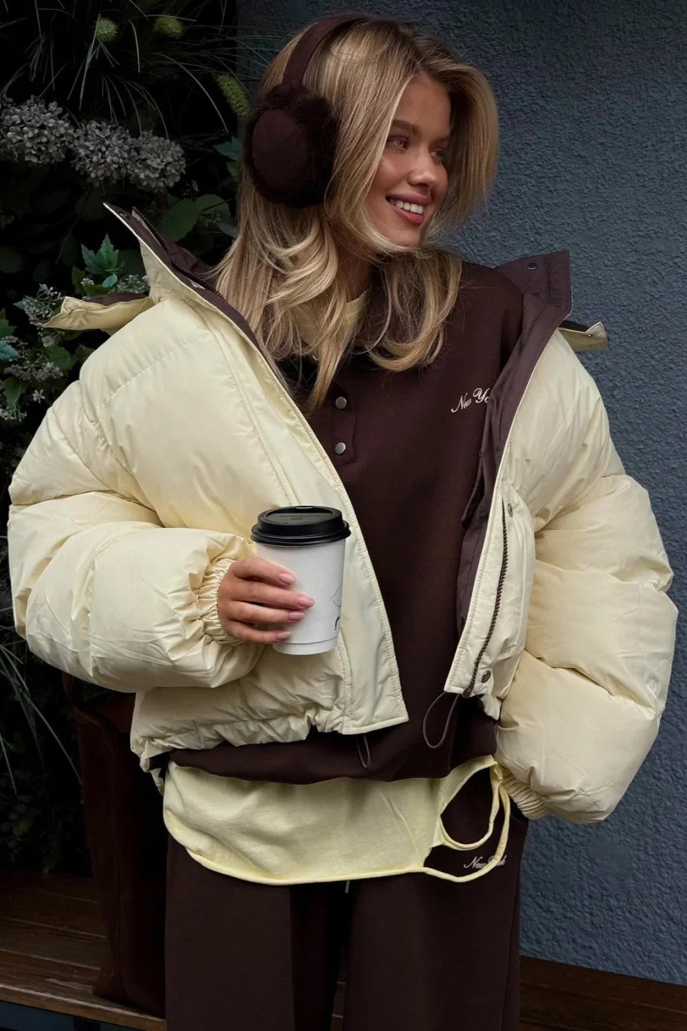 Casual Cropped Color Block Cotton Coat - Stylish and Comfortable Everyday Outerwear