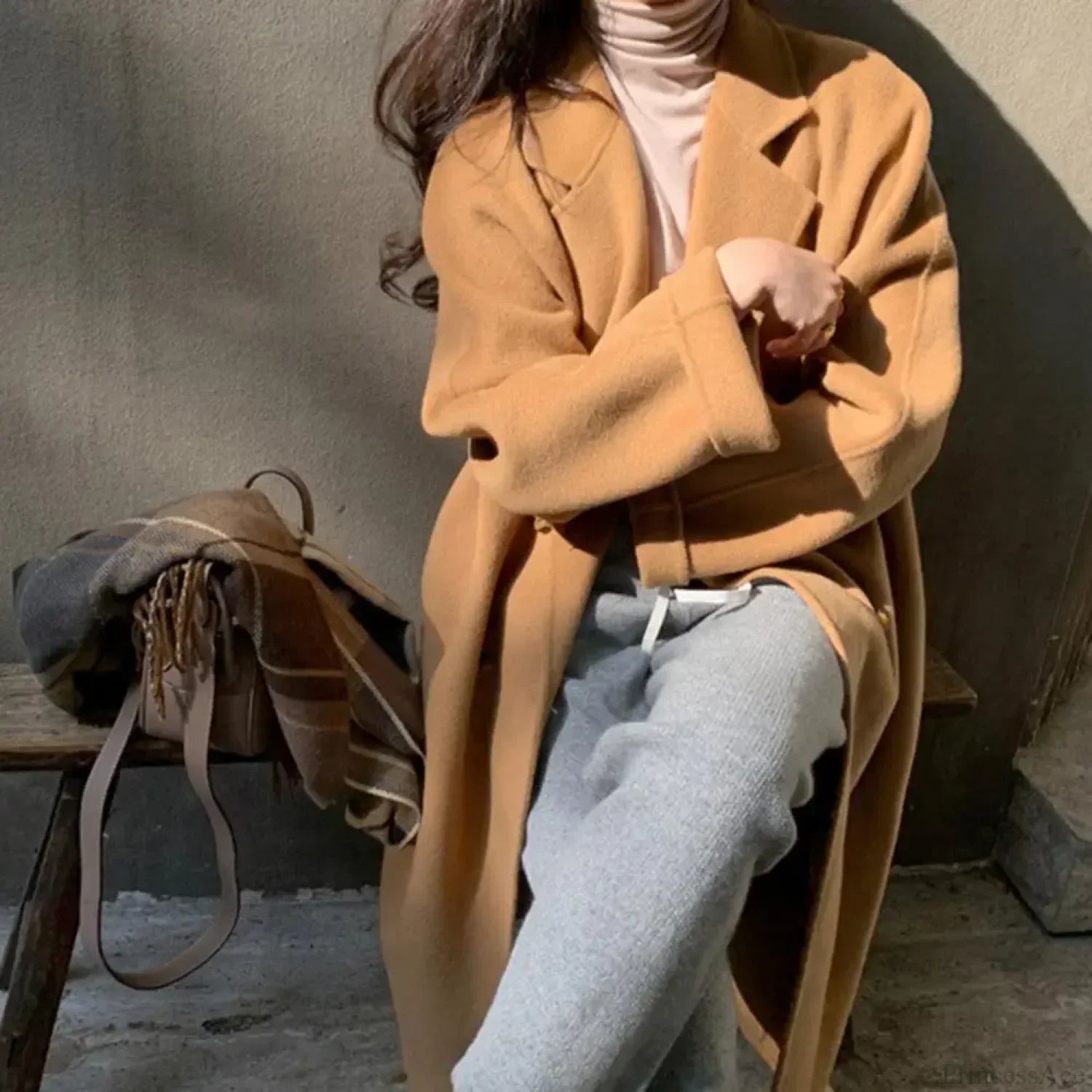 Casual Woolen Notch Collar Spring Overcoat for Stylish Comfort