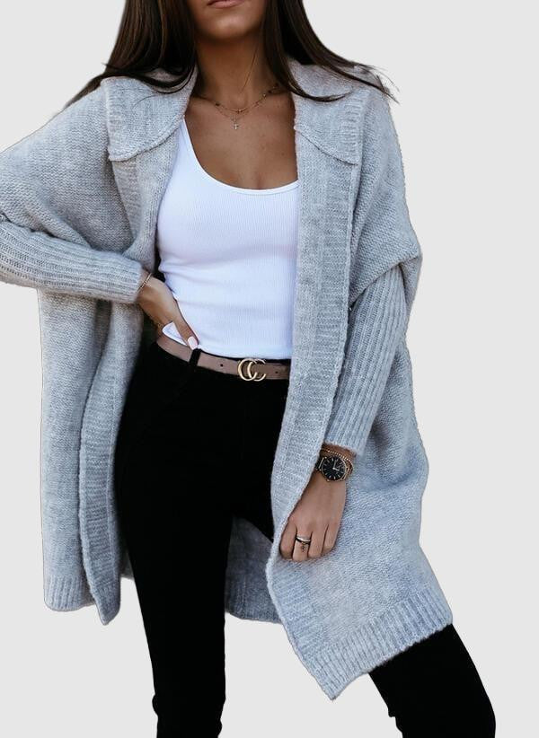 Women's Open-Front Knit Cardigan with Ribbed Sleeves – Cozy, Stylish Layer