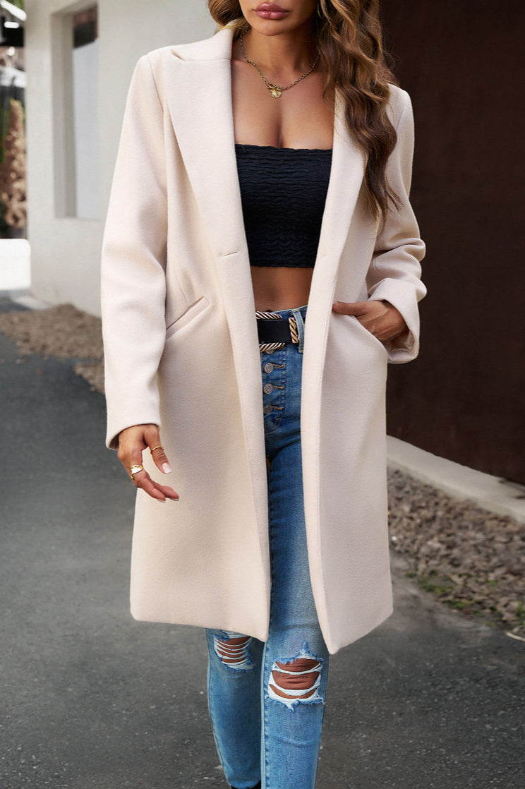 Oversized Solid Color Wool Blend Coat