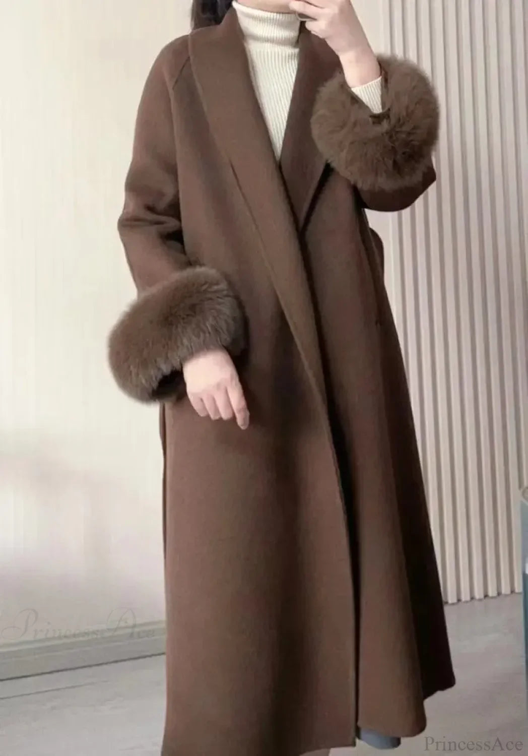 Elegant Chic Brown Wool Coat