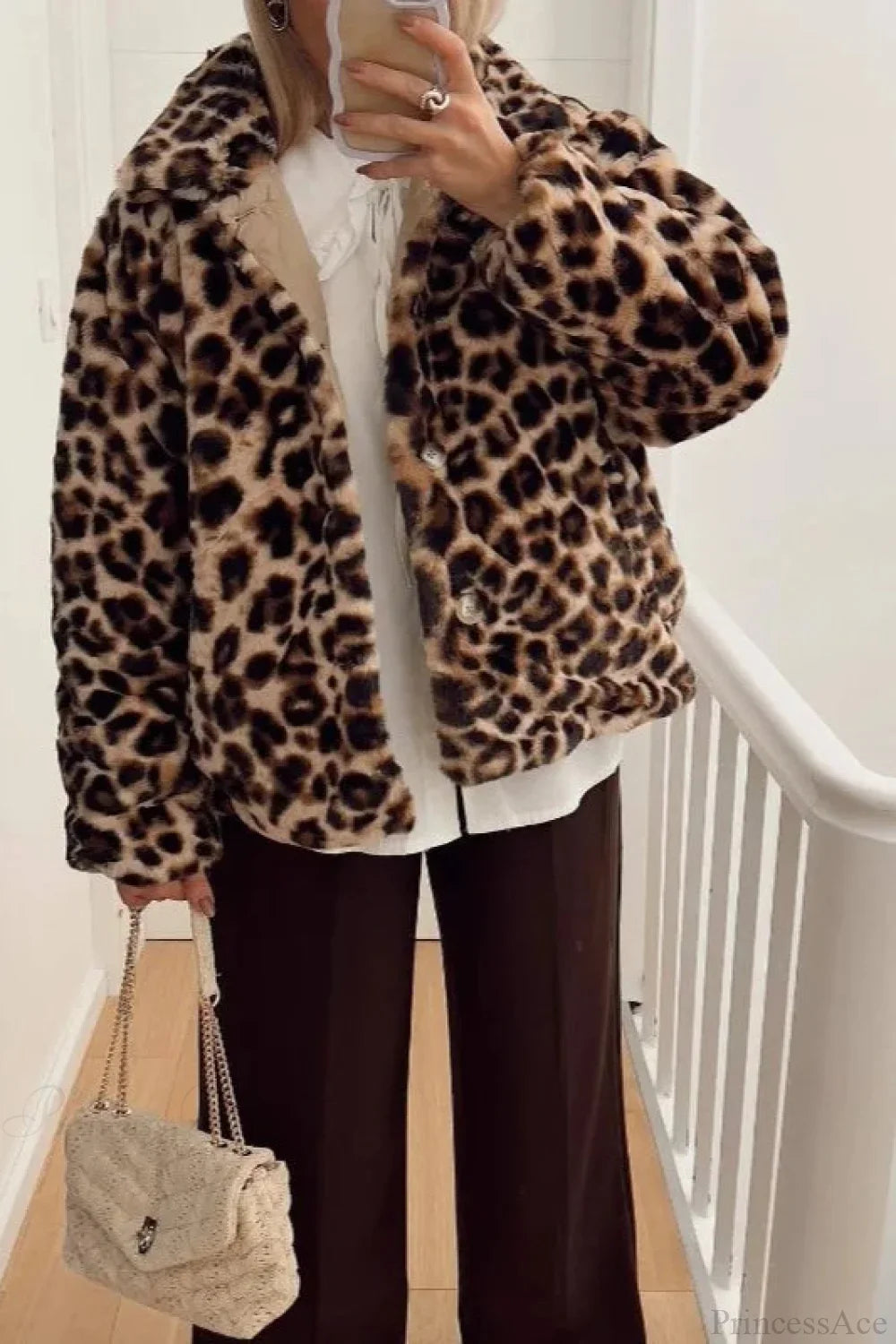 Luxe Reversible Leopard Cotton Coat with Elegant Turn-Down Collar
