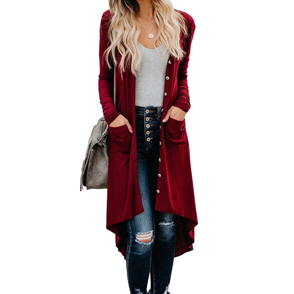 Women's Longline Cardigan with Button-Front - Effortless Casual-Chic Layering Piece