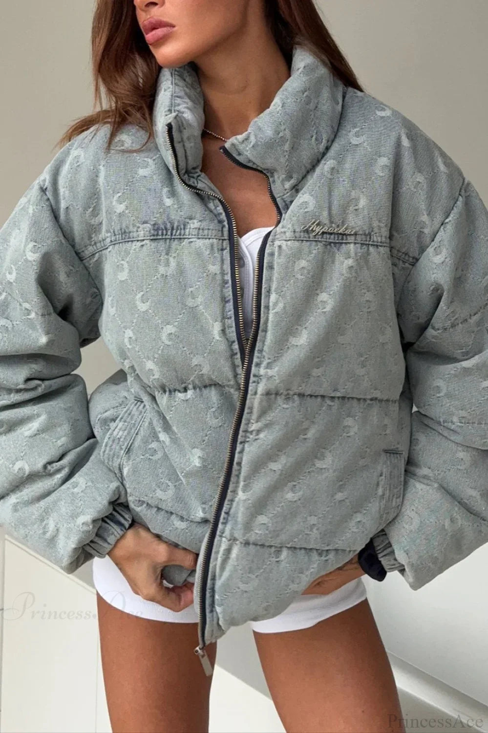 Casual Mao Collar Jacquard Crescent Print Animal Coat