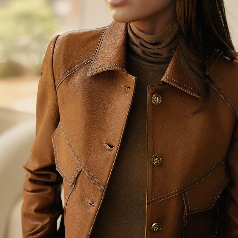 Elegant women's jacket in stylish brown tone with long sleeves
