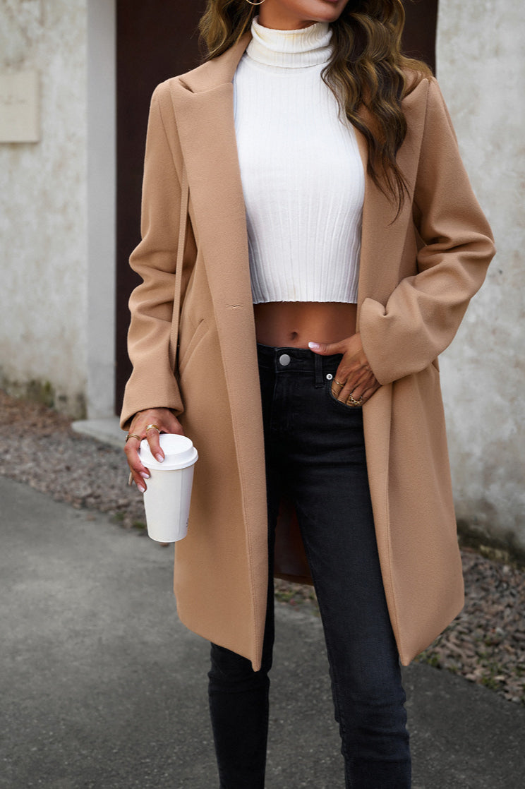Oversized Solid Color Wool Blend Coat