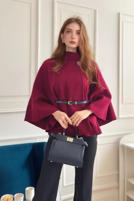 Wool cloak with elegant belt