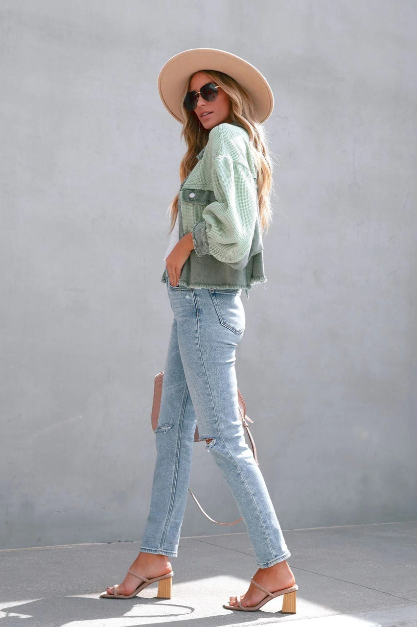 Long-sleeve honeycomb velvet coat for a stylish and warm look