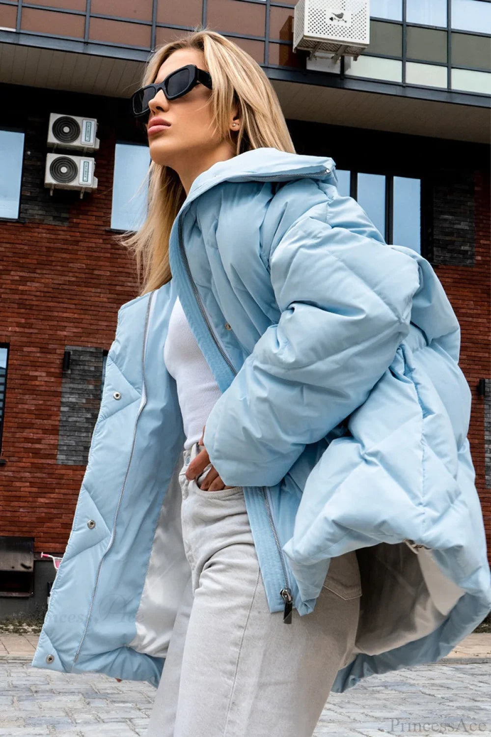 Oversized Reversible Coat with Large Diamond Quilted Mixed Mute and Matte Shine