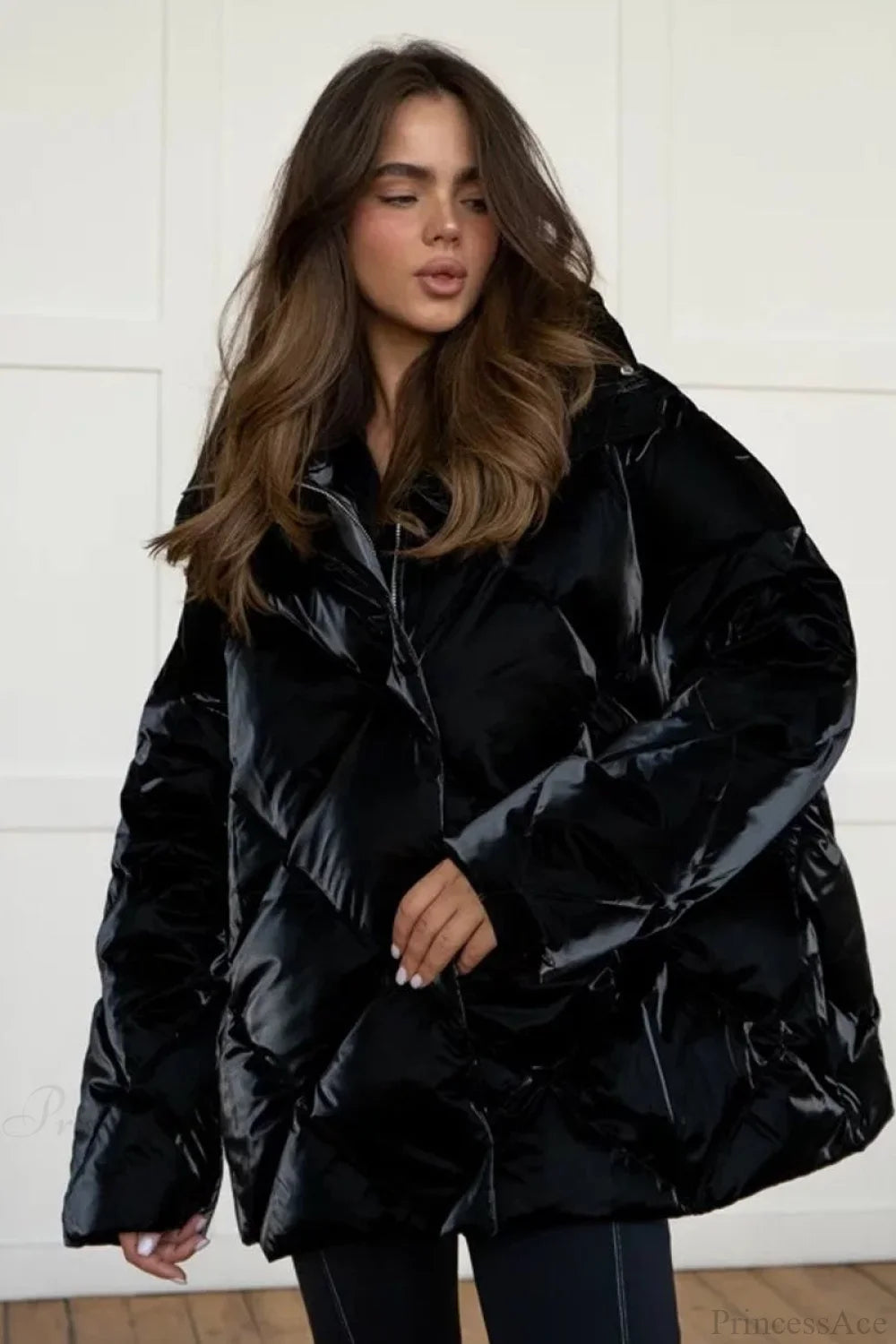 Oversized Reversible Coat with Large Diamond Quilted Mixed Mute and Matte Shine
