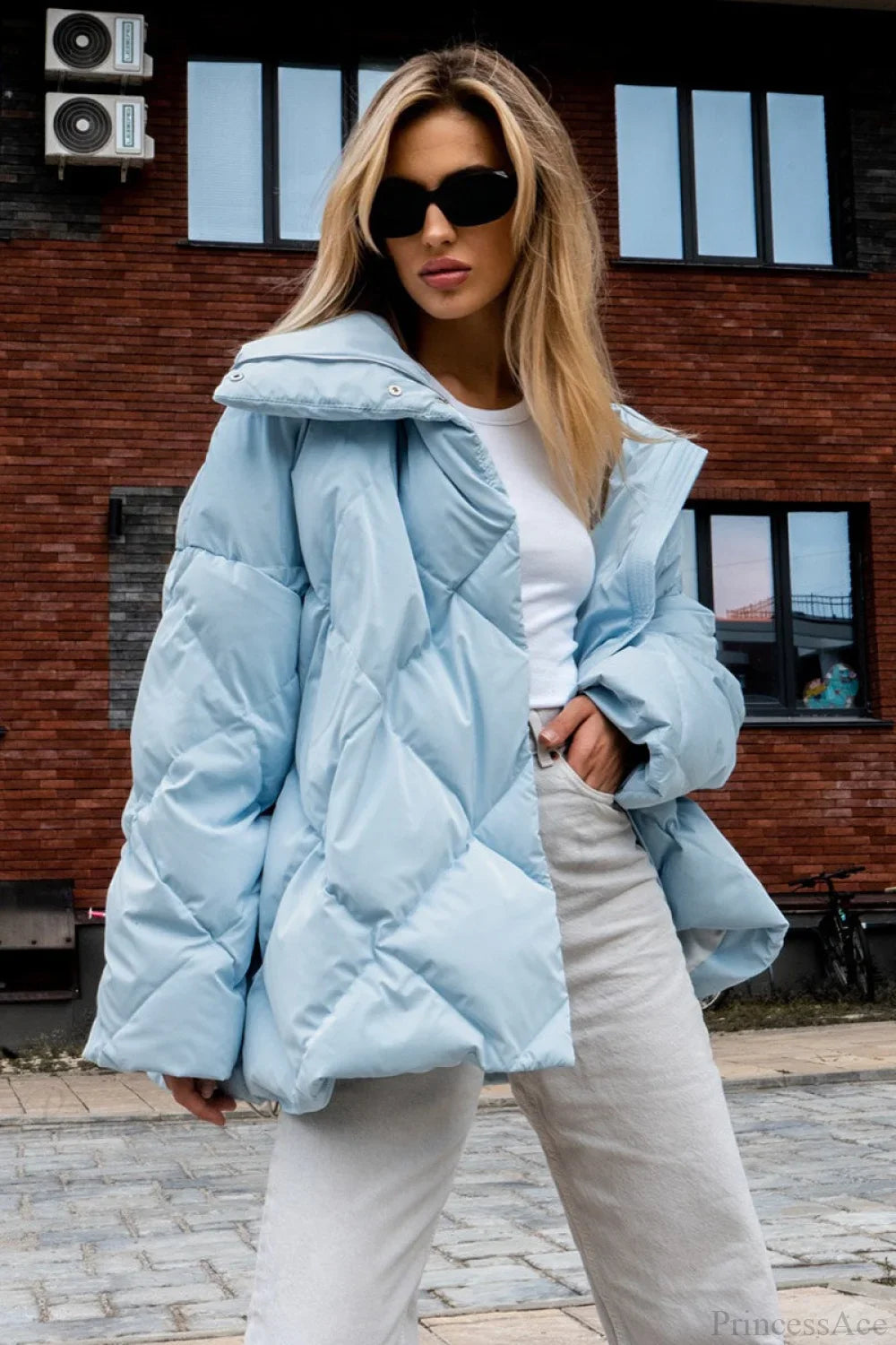 Oversized Reversible Coat with Large Diamond Quilted Mixed Mute and Matte Shine