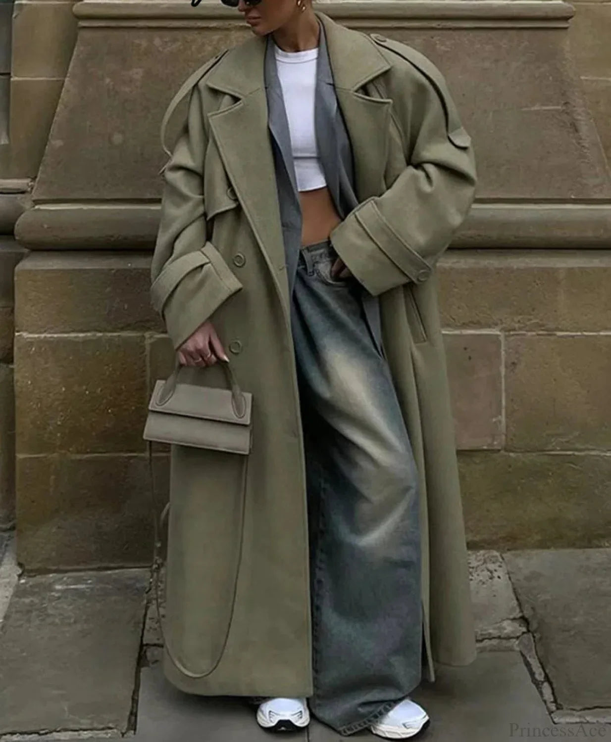 Double-breasted wool overcoat with belt for a stylish and warm look