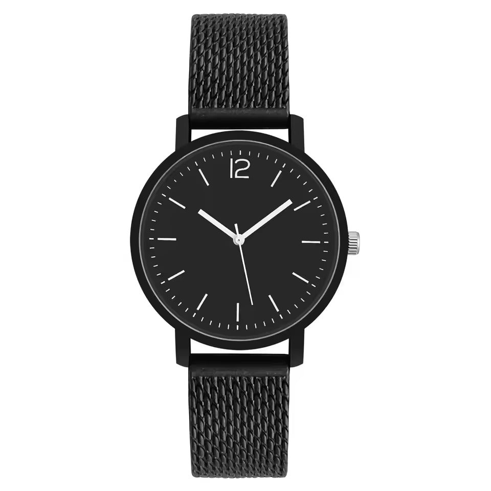 Sleek Black-Toned Quartz Watch Perfect for Couples
