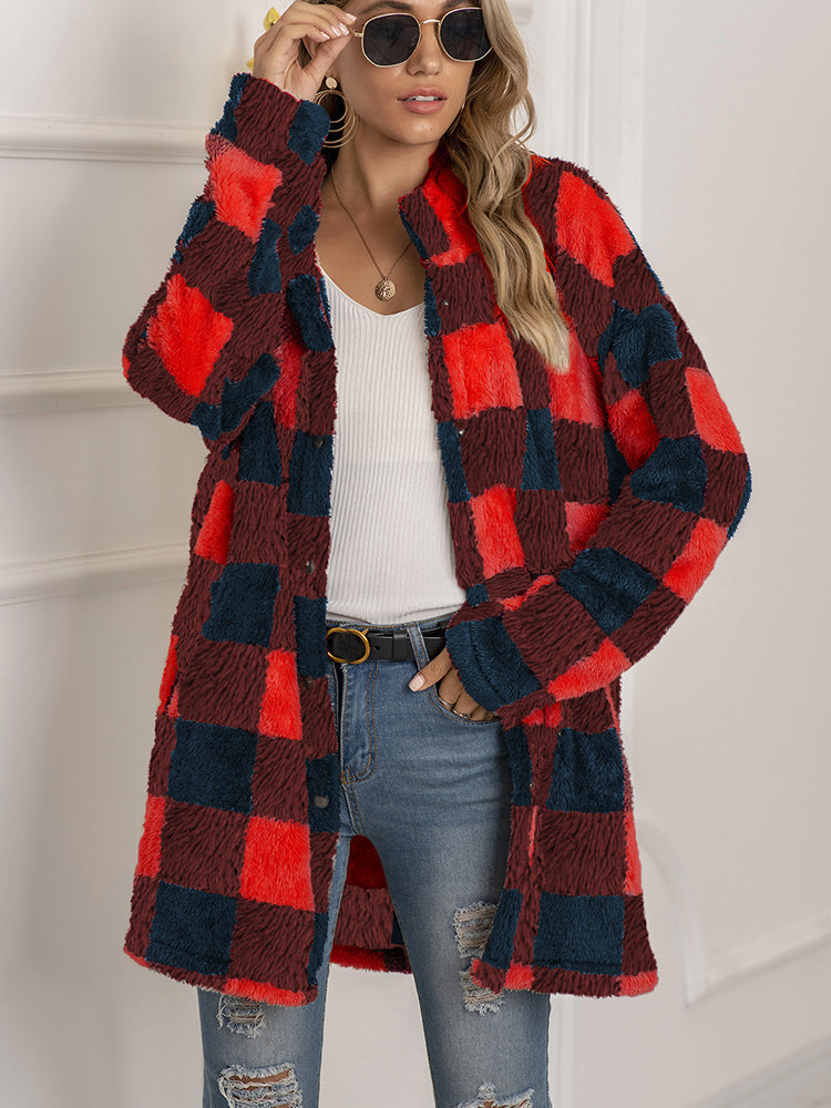 Cozy Plush Plaid Cardigan for Women