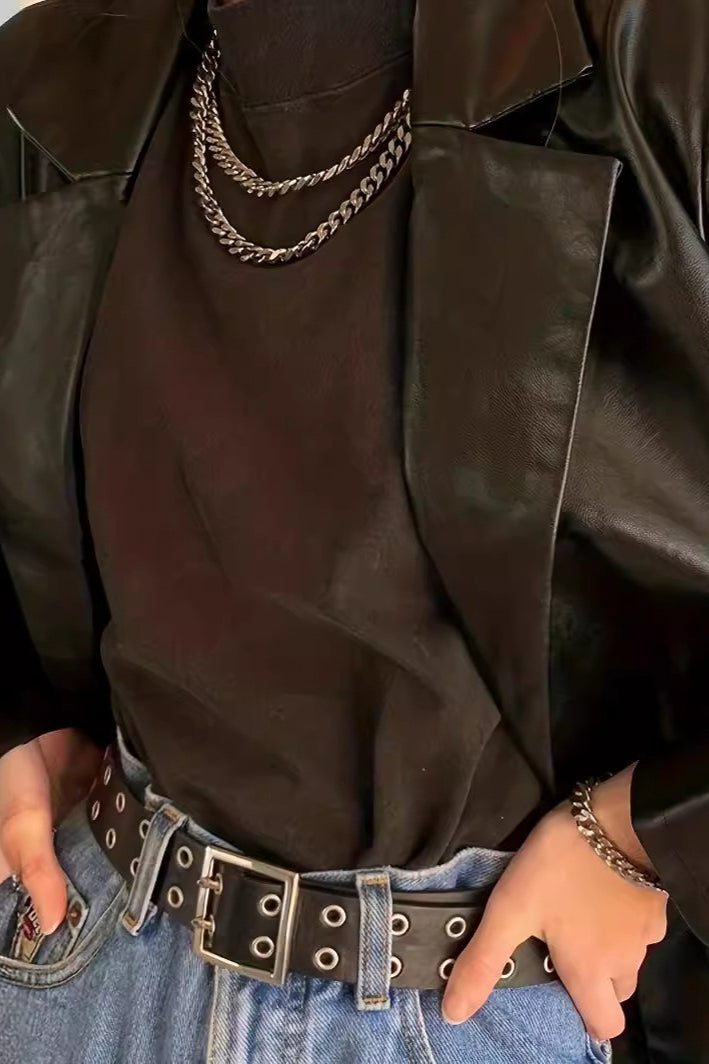 Elegant Loose PU Blazer for a Sophisticated Style