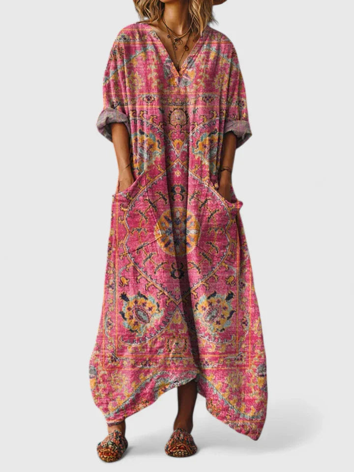 Solenna - Flowy Bohemian Printed Dress