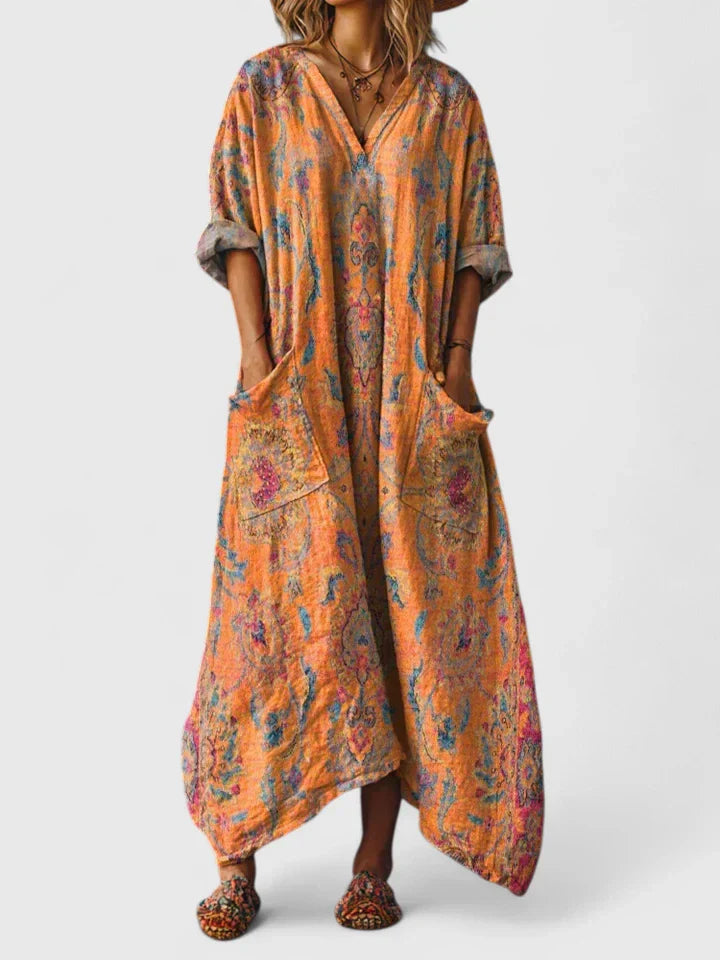 Solenna - Flowy Bohemian Printed Dress